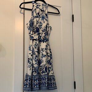 SHEIN Blue and White Floral Mini Dress
